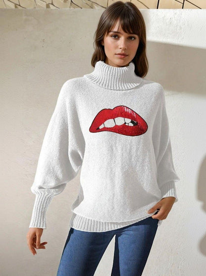 Printed Pullover in White acrylic - Nowi Korean Fashion