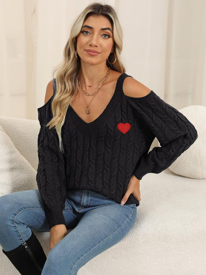 Women Cable Knit Pullover with Embroidered Detail