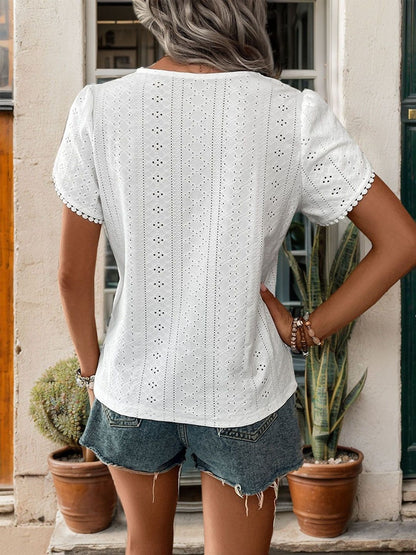 Embroidered Puff Sleeve Cotton Top