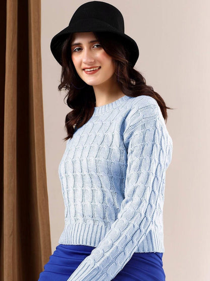 Women Cable Knit Woollen Crop Pullover