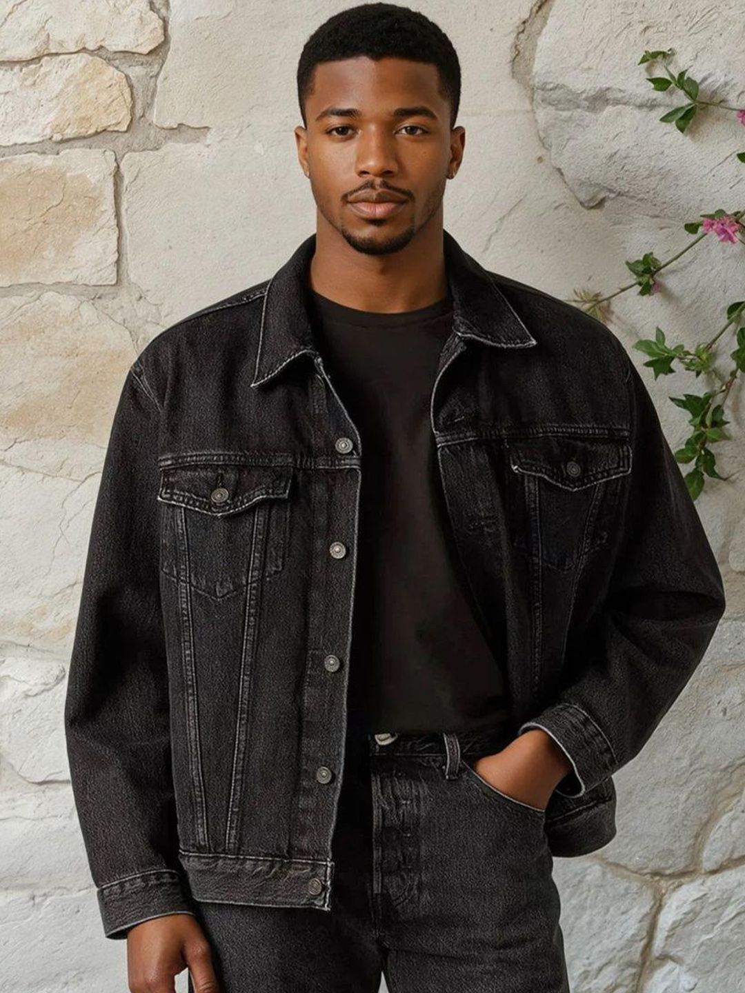 Men Regular Fit Solid Denim Jacket