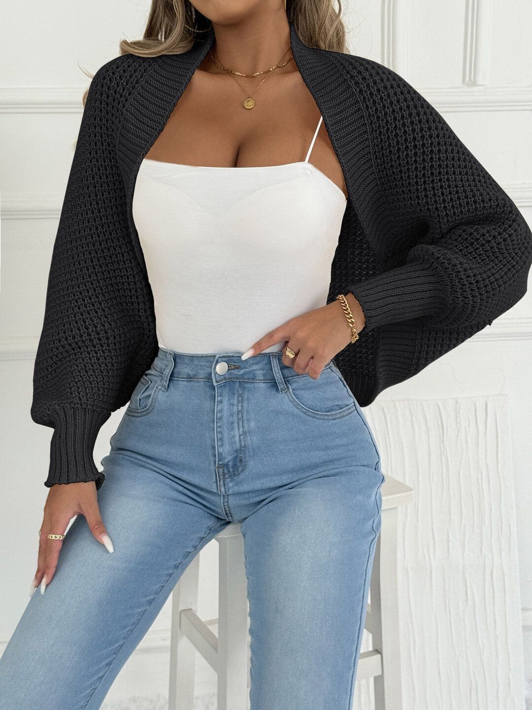 Women Ribbed Crop Cardigan