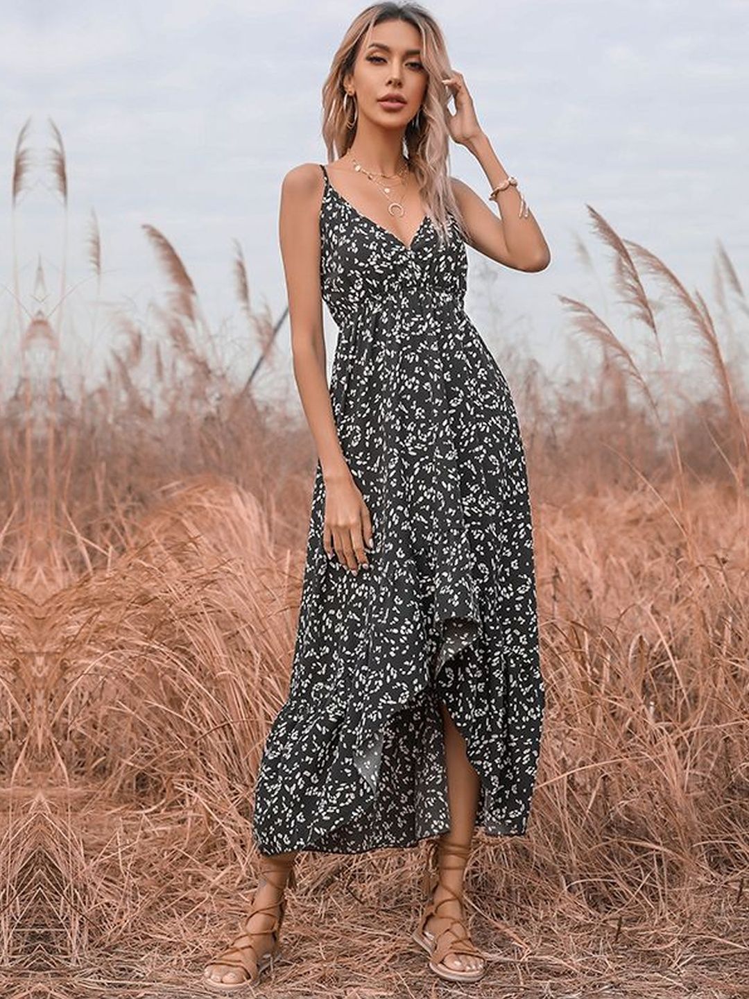Floral Print A-Line Midi Dress
