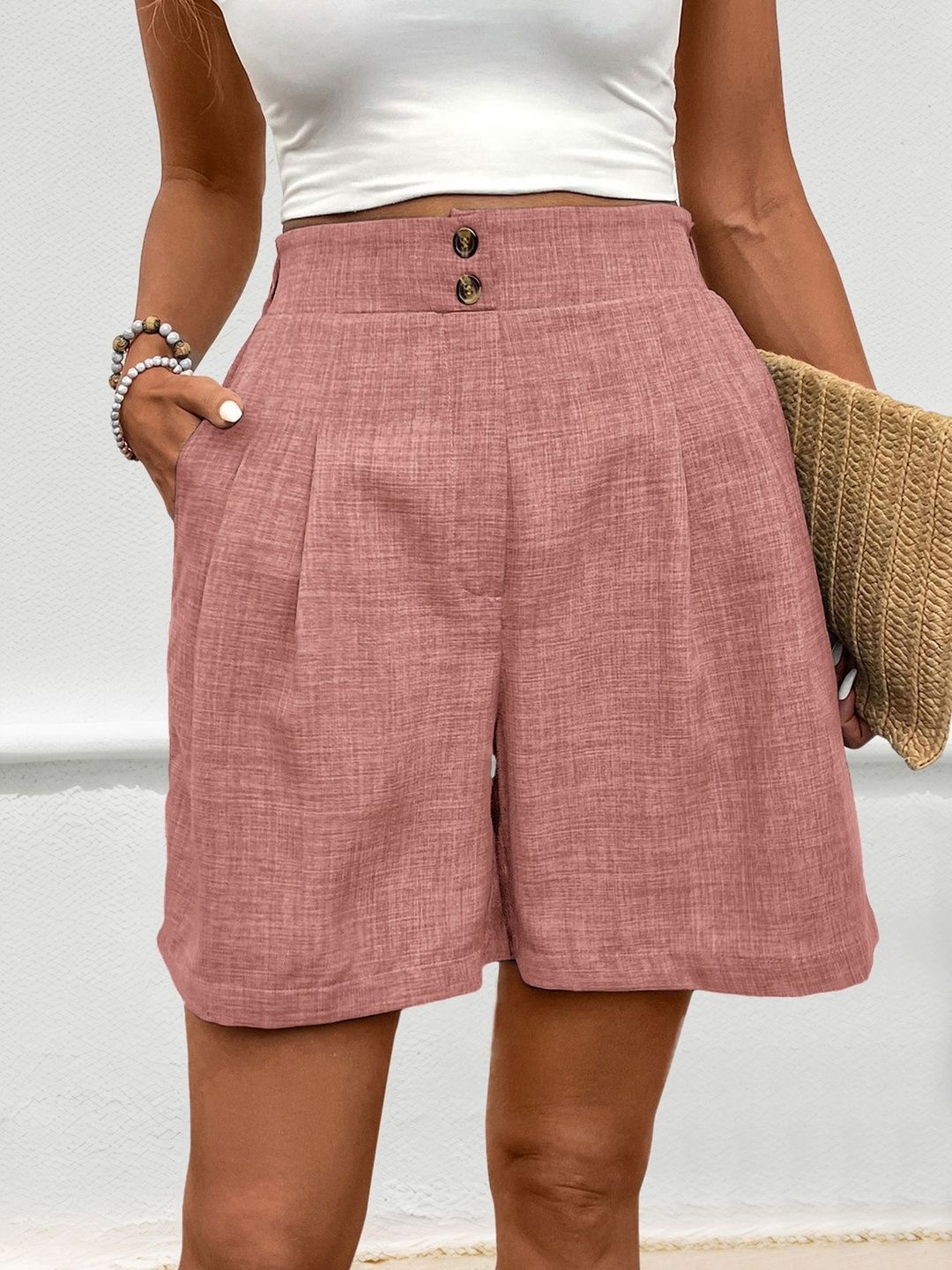 Women High-Rise Linen Fashion Shorts