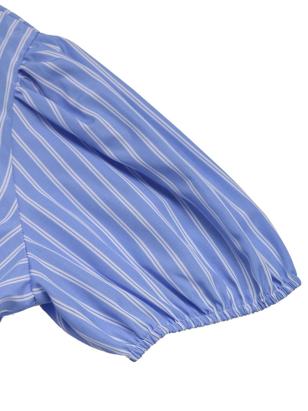 Striped Puff Sleeve A-Line Dress