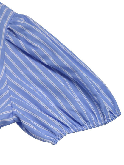 Striped Puff Sleeve A-Line Dress