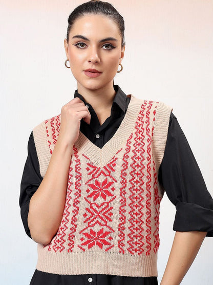 Women Fair Isle Woollen Sweater Vest