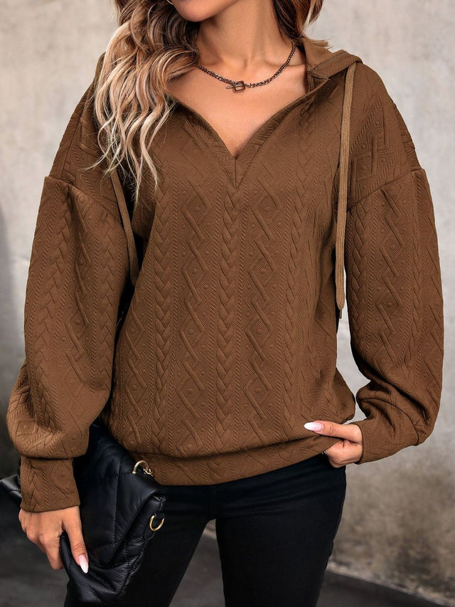 Hooded Sweatshirt in Brown Cotton Long Sleeve - Nowi Korean Fashion