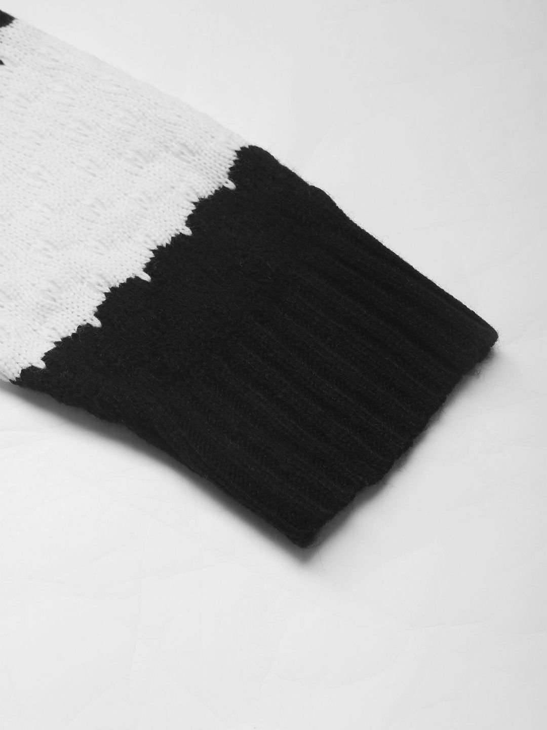 Women's Black Striped Pullover Blend Regular Fit