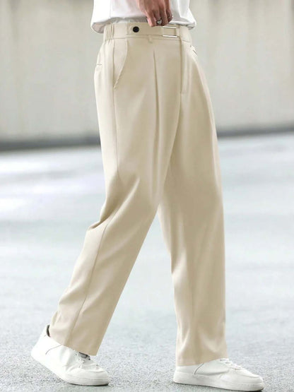 Men Straight Fit Wrinkle Free Pleated Trousers