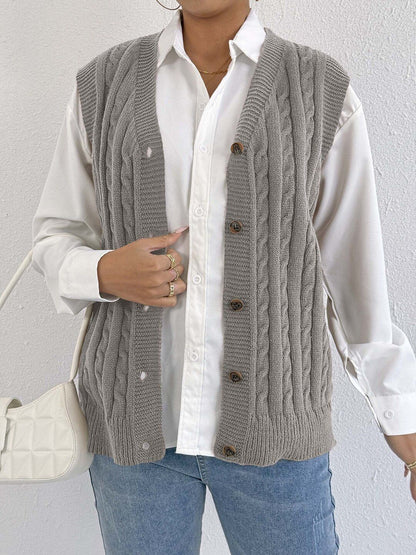 Women Cable Knit Ribbed Sweater Vest