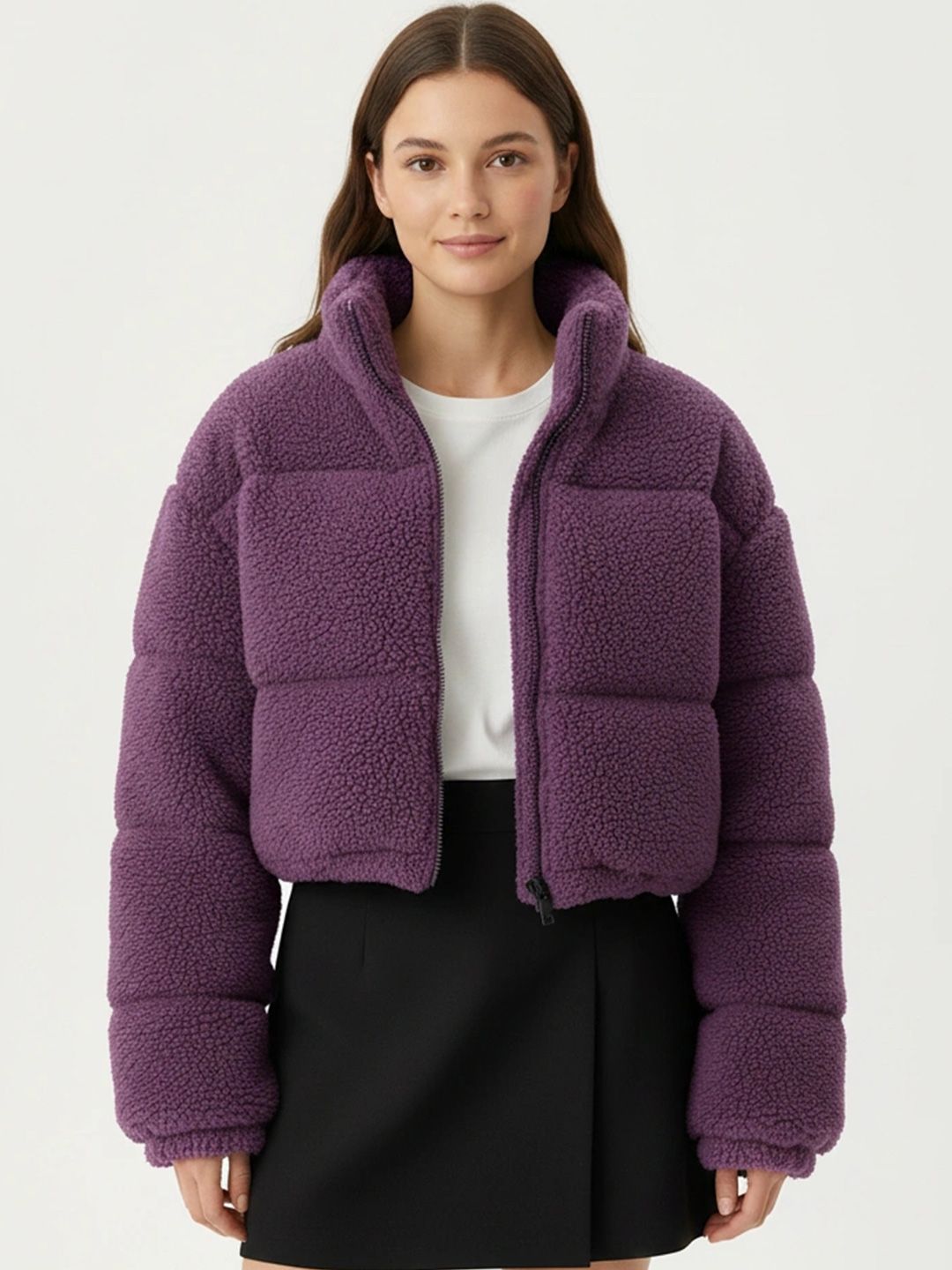 Crop Open Front Jacket in Purple other - Nowi Korean Fashion