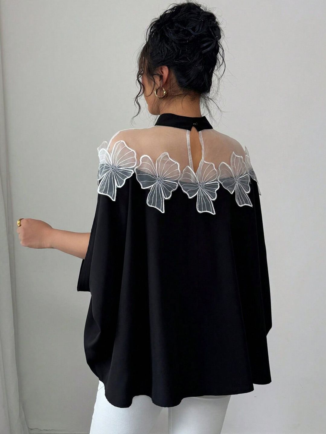 Women Floral Semi Sheer Party Shirt
