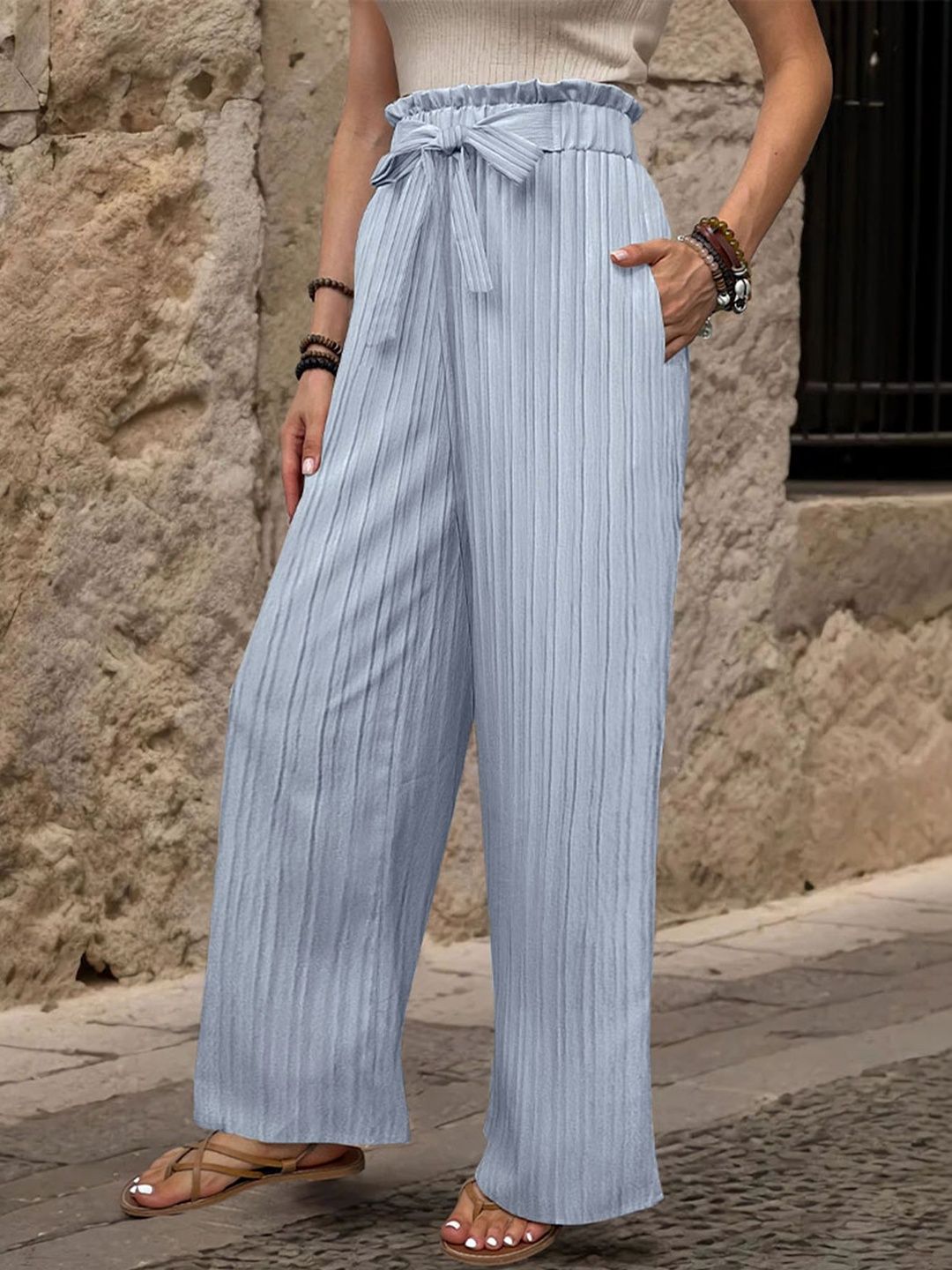 Women Textured High-Rise Non Iron Trousers