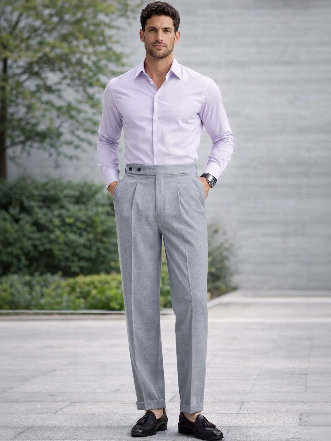 Men Straight Fit Wrinkle Free Pleated Trousers
