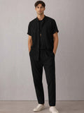 Solid Shirt & Trouser Co-Ord Set in Black - Nowi Korean Fashion