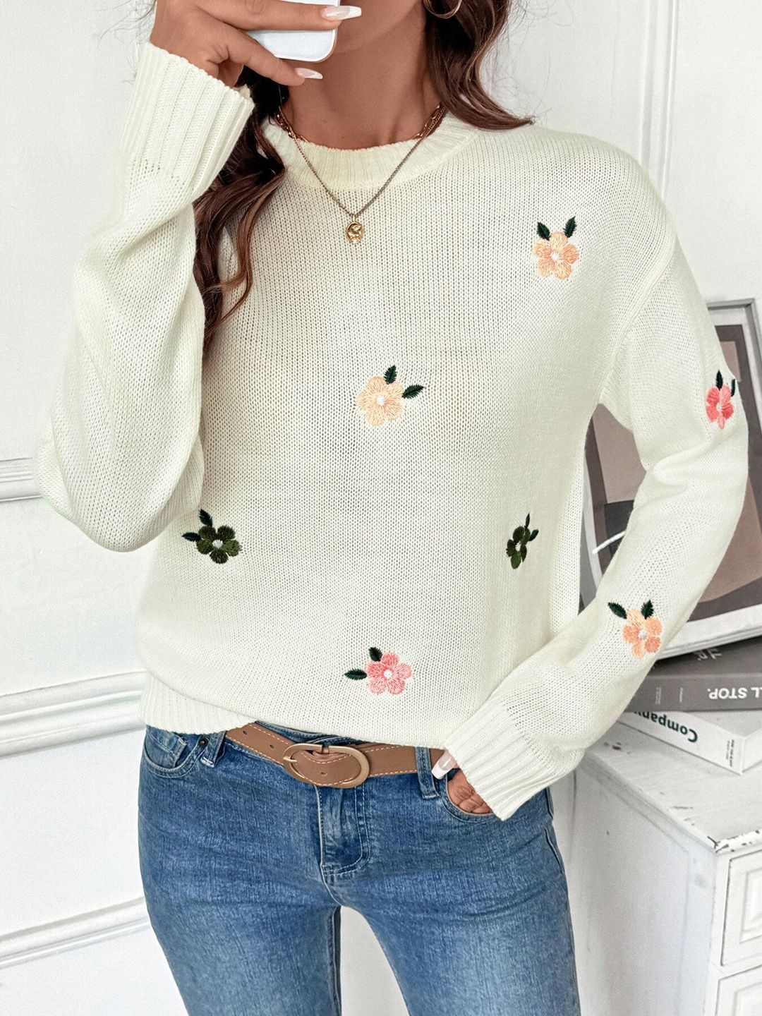Women's Nowi Women Floral Pullover With Embroidered Detail