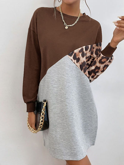 Colourblocked Sweatshirt in Brown Cotton - Nowi Korean Fashion
