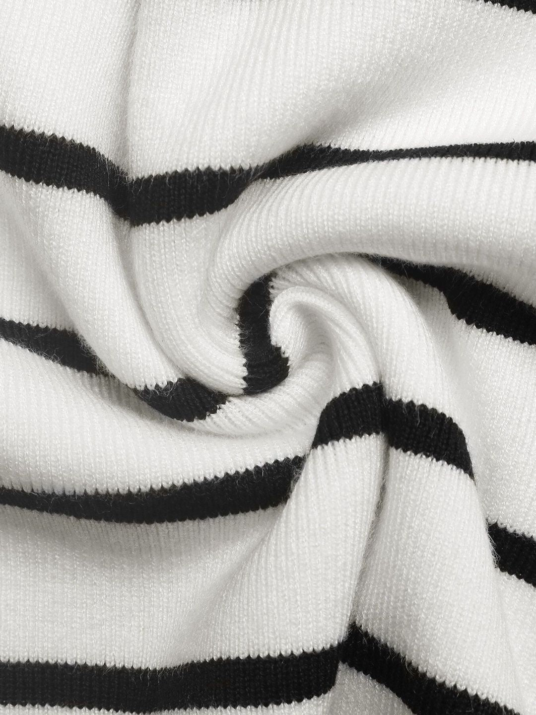 Women's White Striped Pullover Blend Regular Fit