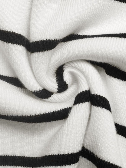 Women's White Striped Pullover Blend Regular Fit
