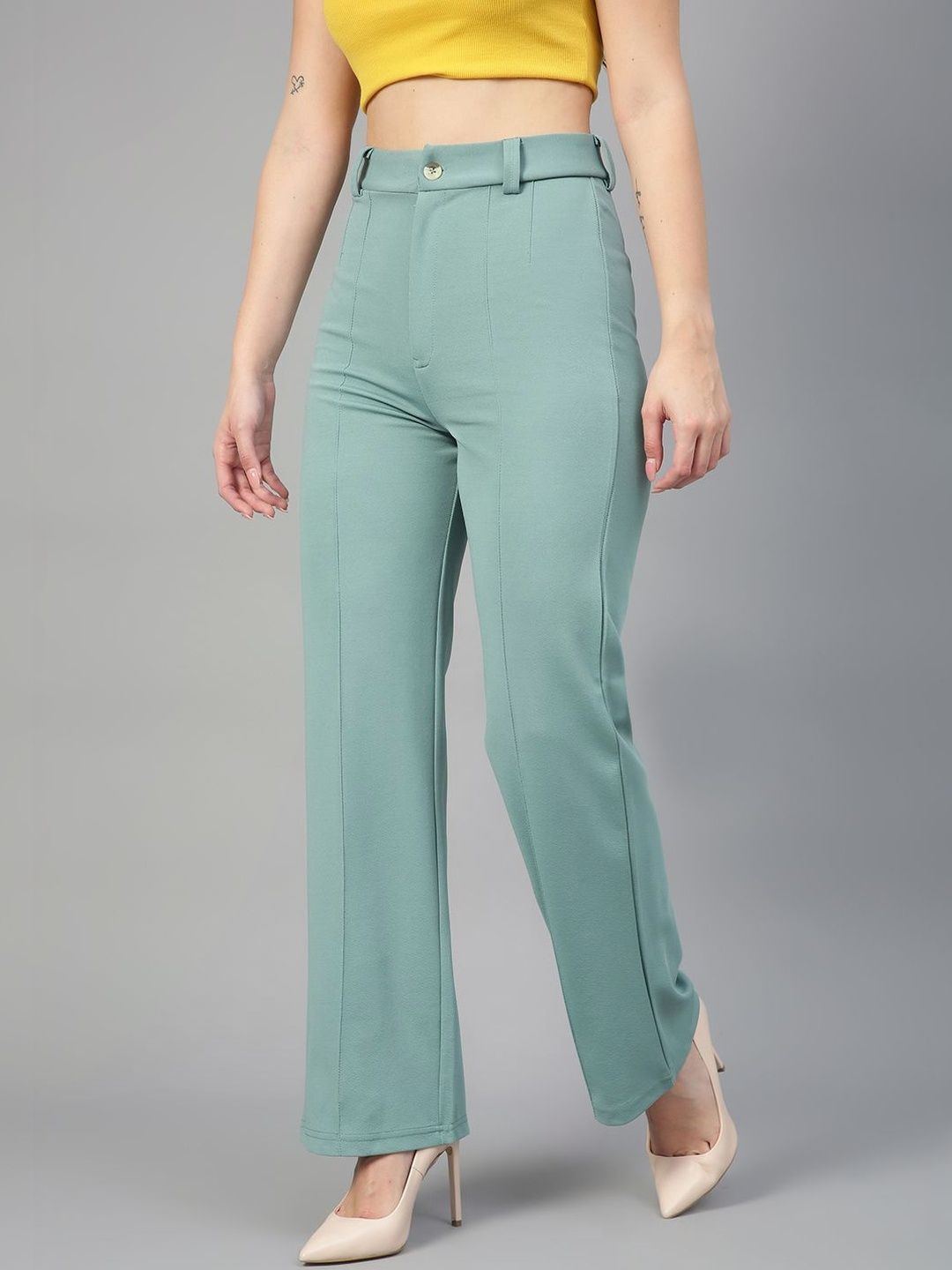 NOWI Women High-Rise Regular Fit Easy Wash Trousers