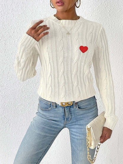 Women Cable Knit Pullover with Embroidered Detail