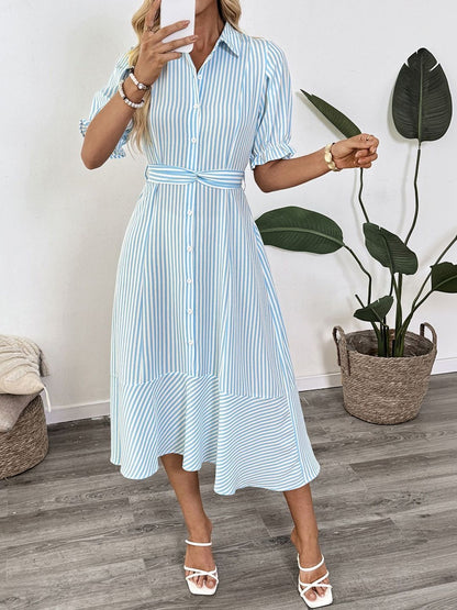 Striped A-Line Midi Dress