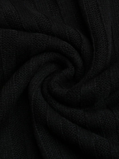 Ribbed Woollen Pullover in Black Style 337 - Nowi Korean Fashion