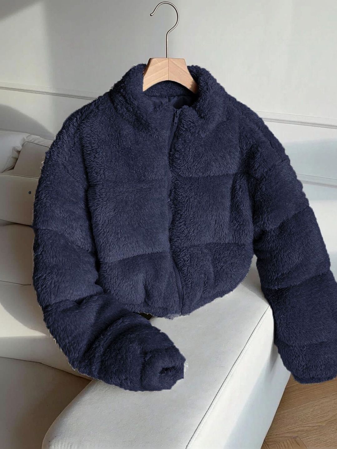 NOWI Women Woollen Lightweight Crop Puffer Jacket
