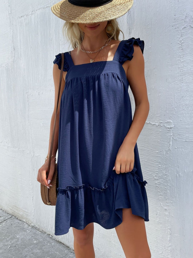 Ruffled A-Line Dress - Nowi Korean Fashion