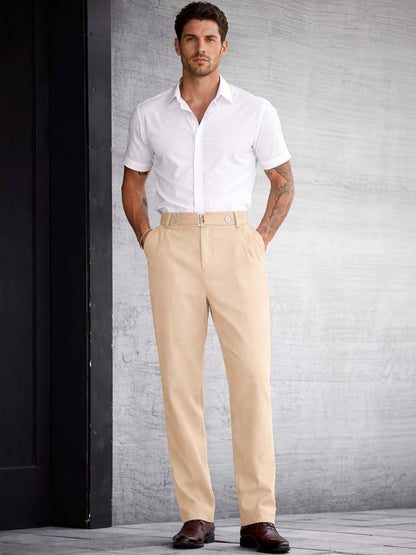 Men Straight Fit Wrinkle Free Pleated Trousers