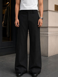 Black Pinstripe Wide-Leg Trousers