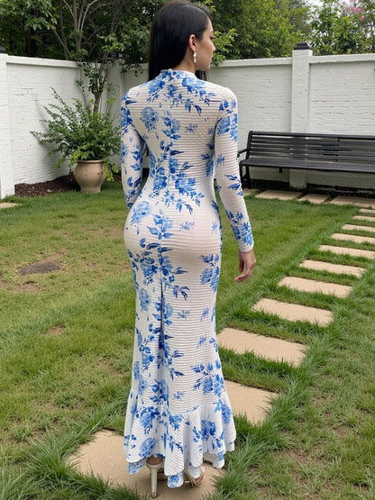 Floral Print Bodycon Maxi Dress