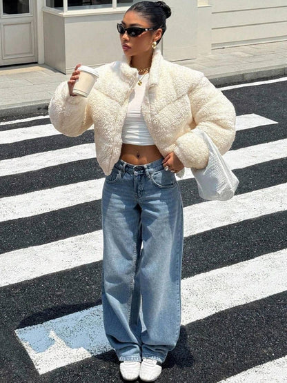 NOWI Women Woollen Lightweight Crop Puffer Jacket