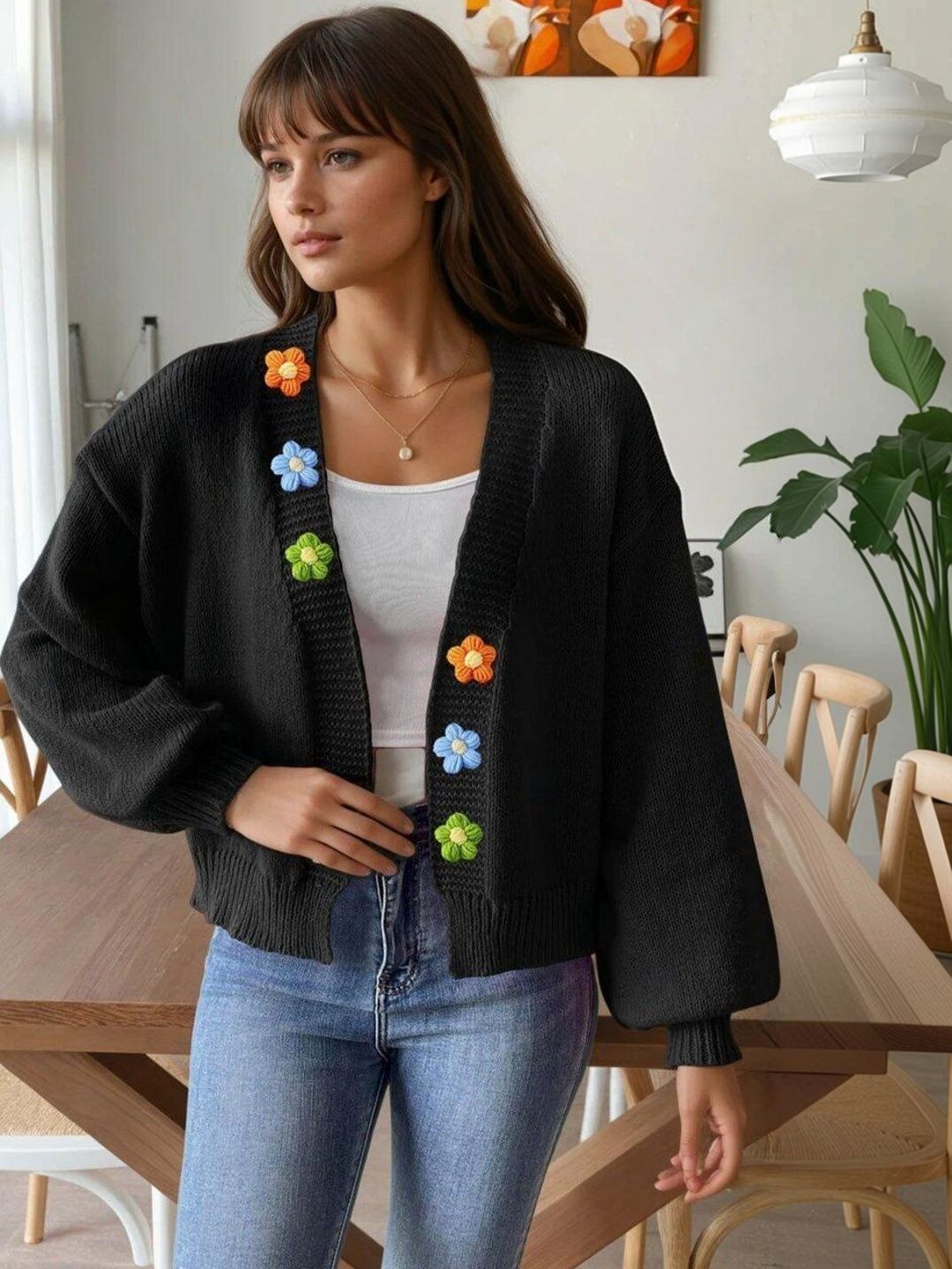 Women Cardigan with Applique Detail