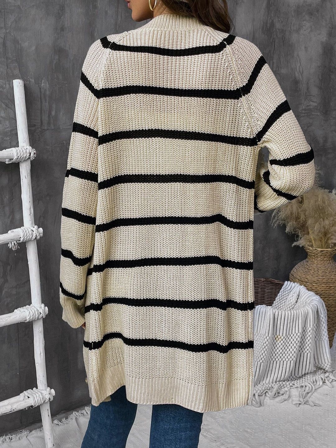 Women's Grey Nowi Women Striped Longline Cardigan