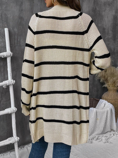 Women's Grey Nowi Women Striped Longline Cardigan