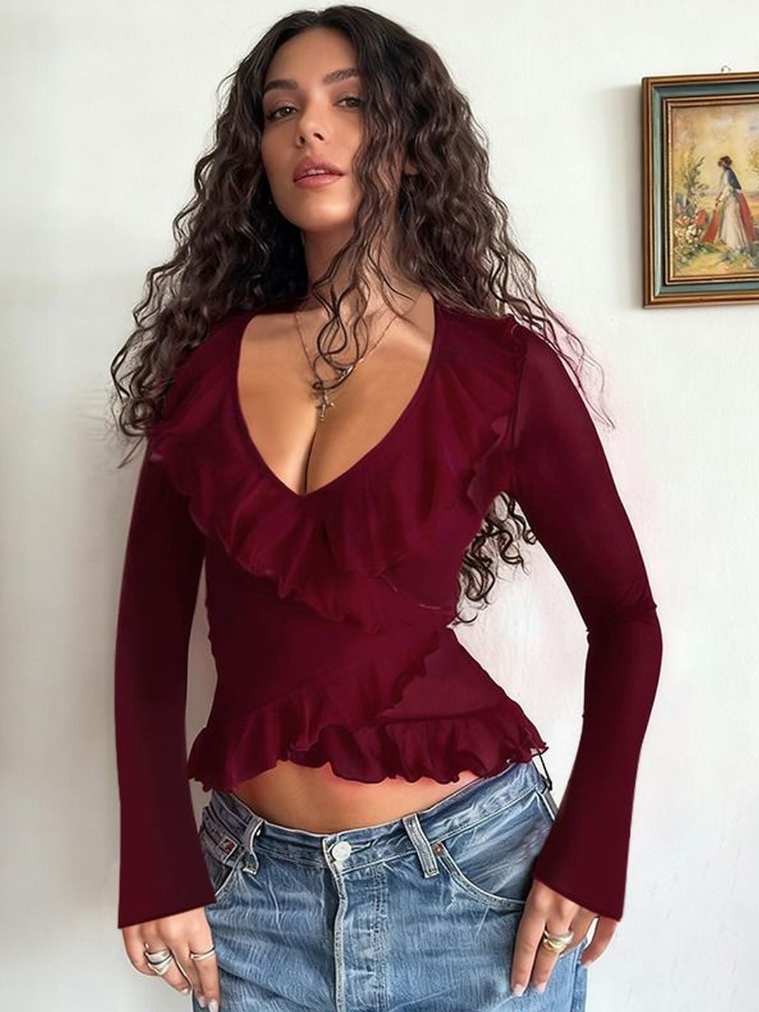 Ruffles Cotton Wrap Top - Nowi Korean Fashion