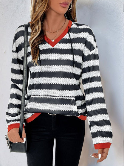Women Striped Hooded Sweatshirt