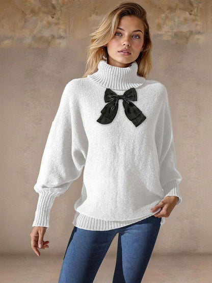 Pullover with Embellished Detail in White acrylic Long Sleeve - Nowi Korean Fashion