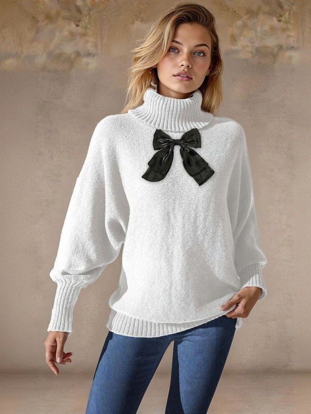 Pullover with Embellished Detail in White acrylic Long Sleeve - Nowi Korean Fashion