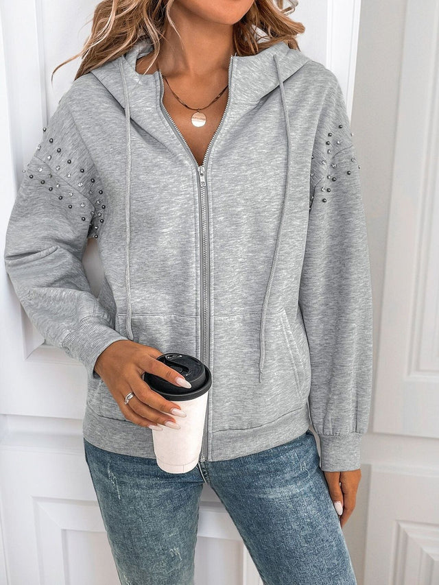Hooded Sweatshirt in Grey Cotton Style 983 - Nowi Korean Fashion
