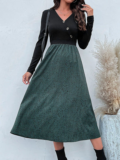 Women's Teal Nowi Print A-Line Midi Dress