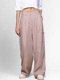 High-Rise Pleated Cargos Trousers in Pink polyester - Nowi Korean Fashion