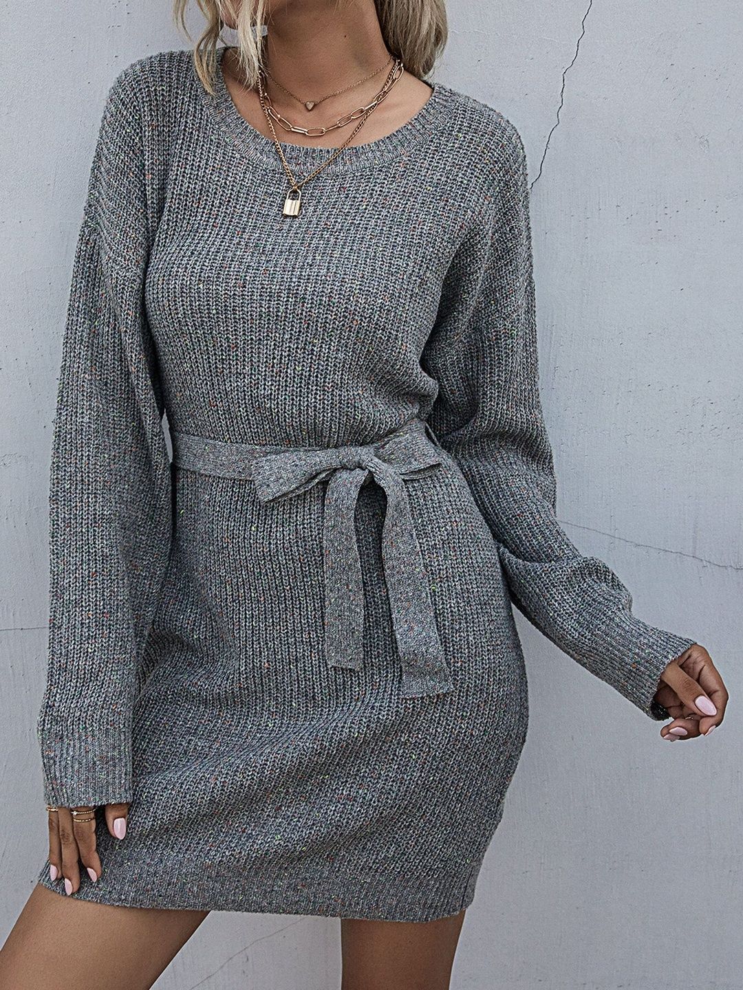 Women's Grey Pullover Blend Printed Regular Fit