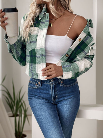 Women Checked Crop Tailored Jacket