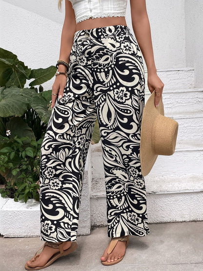 Floral Printed Non Iron Trousers in Black other - Nowi Korean Fashion