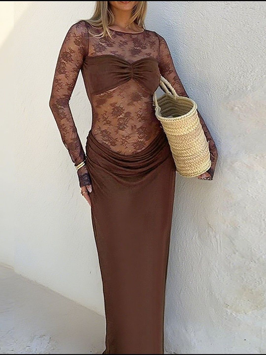 NOWI Floral Embroidered Bodycon Maxi Dress