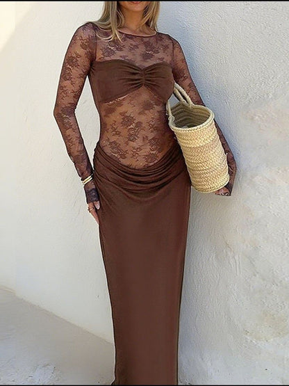NOWI Floral Embroidered Bodycon Maxi Dress