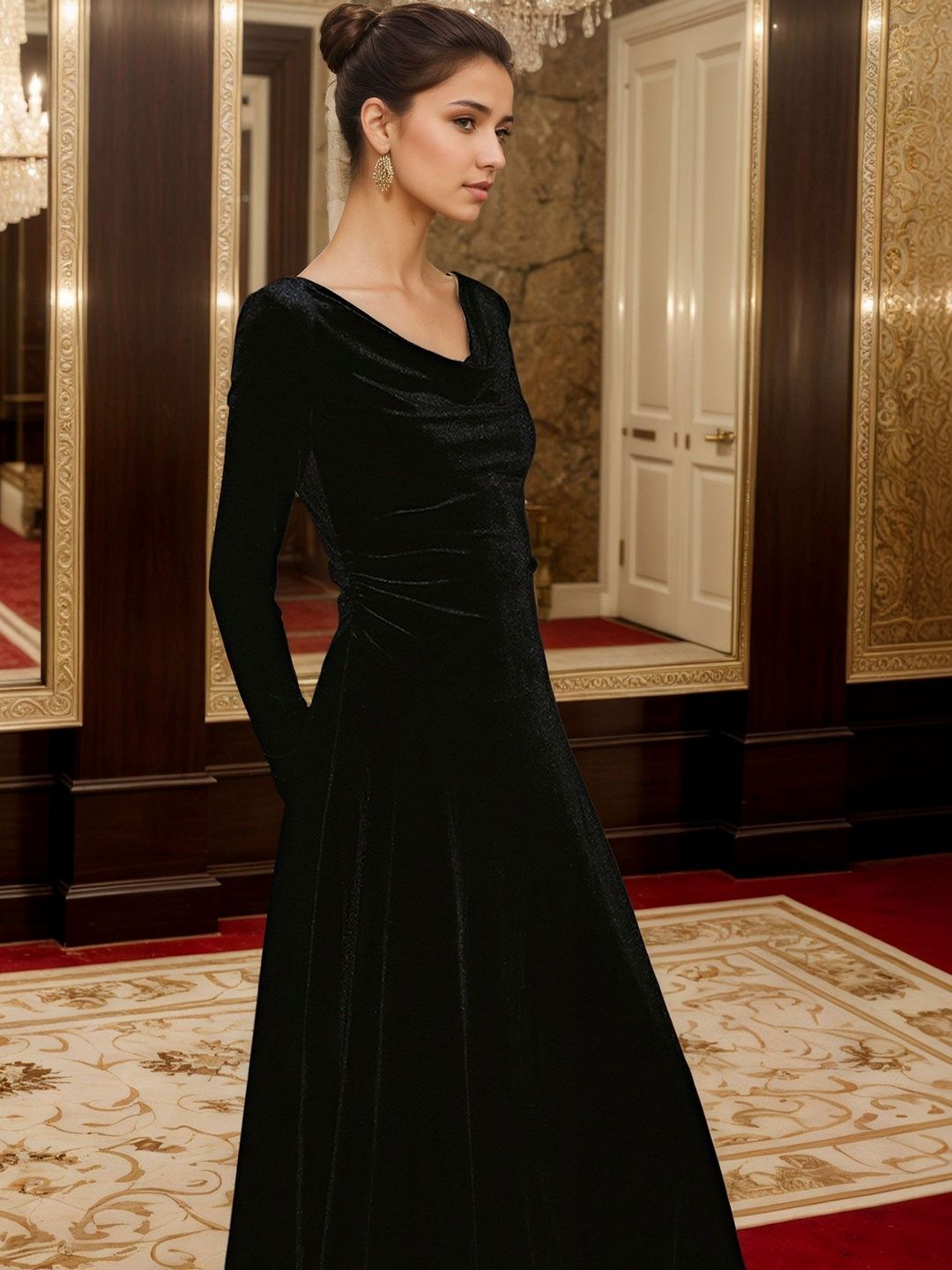 NOWI Cowl Neck Liva A-Line Midi Dress